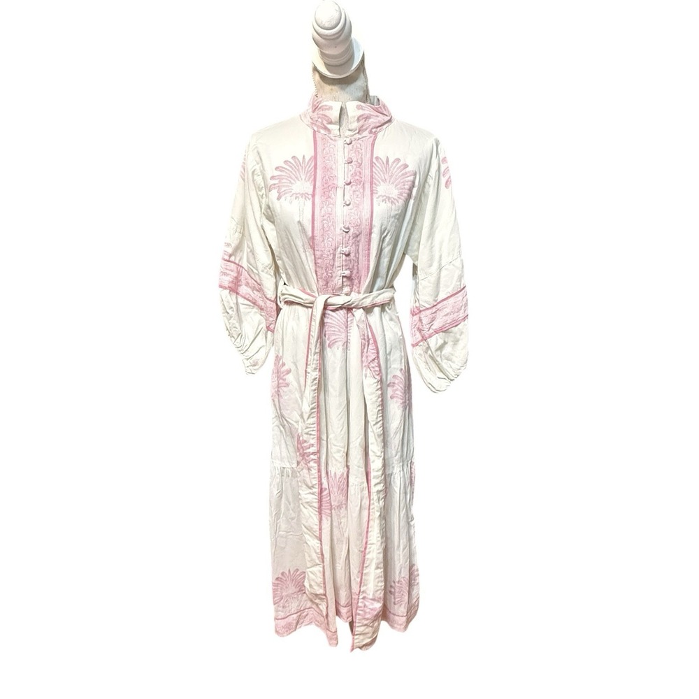 Sue Sartor Flounce Dress Midi Block Print Pink Palm Tuckernuck Sundress READ